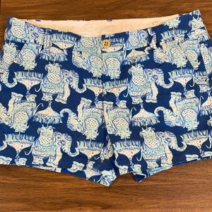 Lilly Pullitzer Jayne Stretch Shorts 7" Inseam Elephant Print Blue Size 12